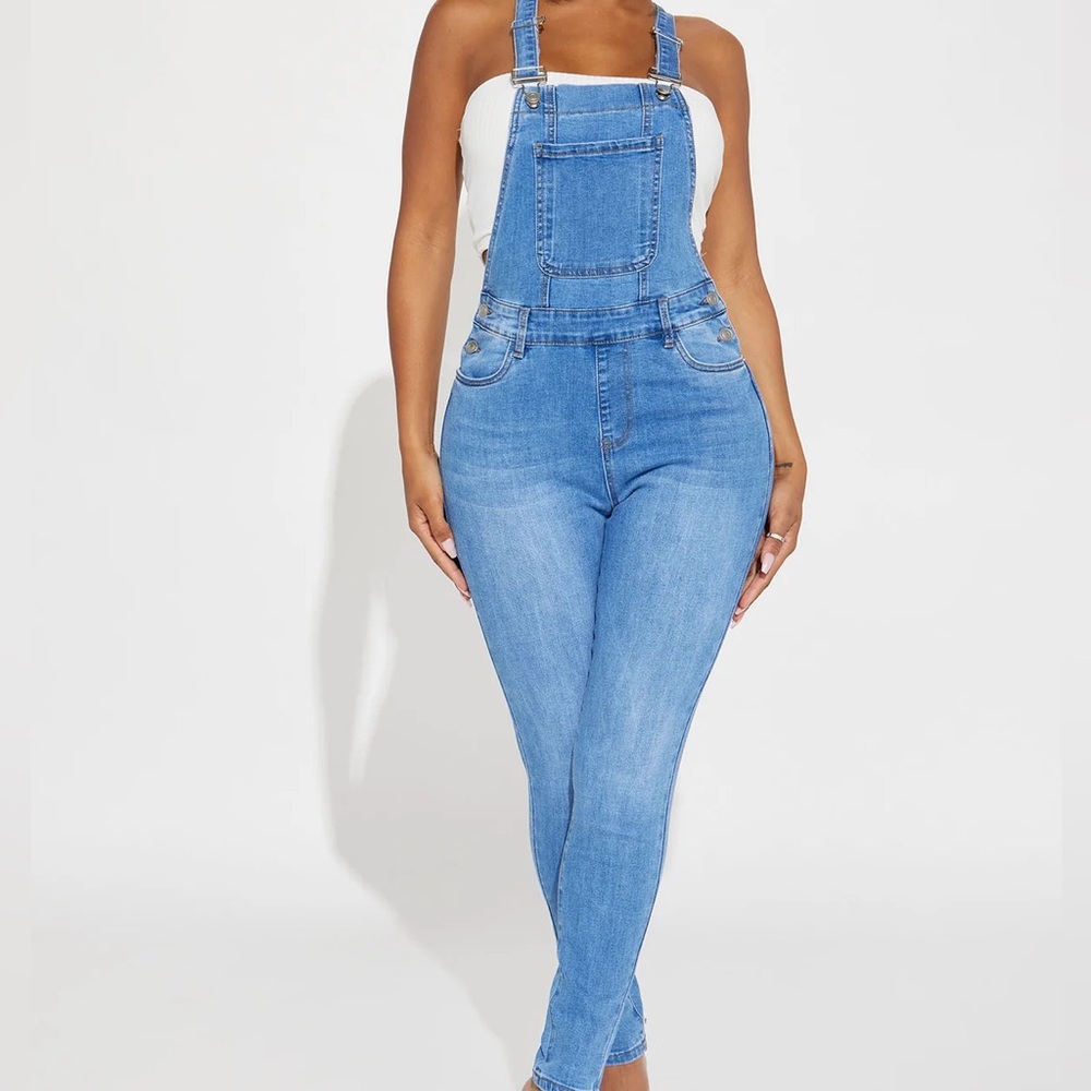 Fashion Nova Blue Denim Overalls Skinny Design